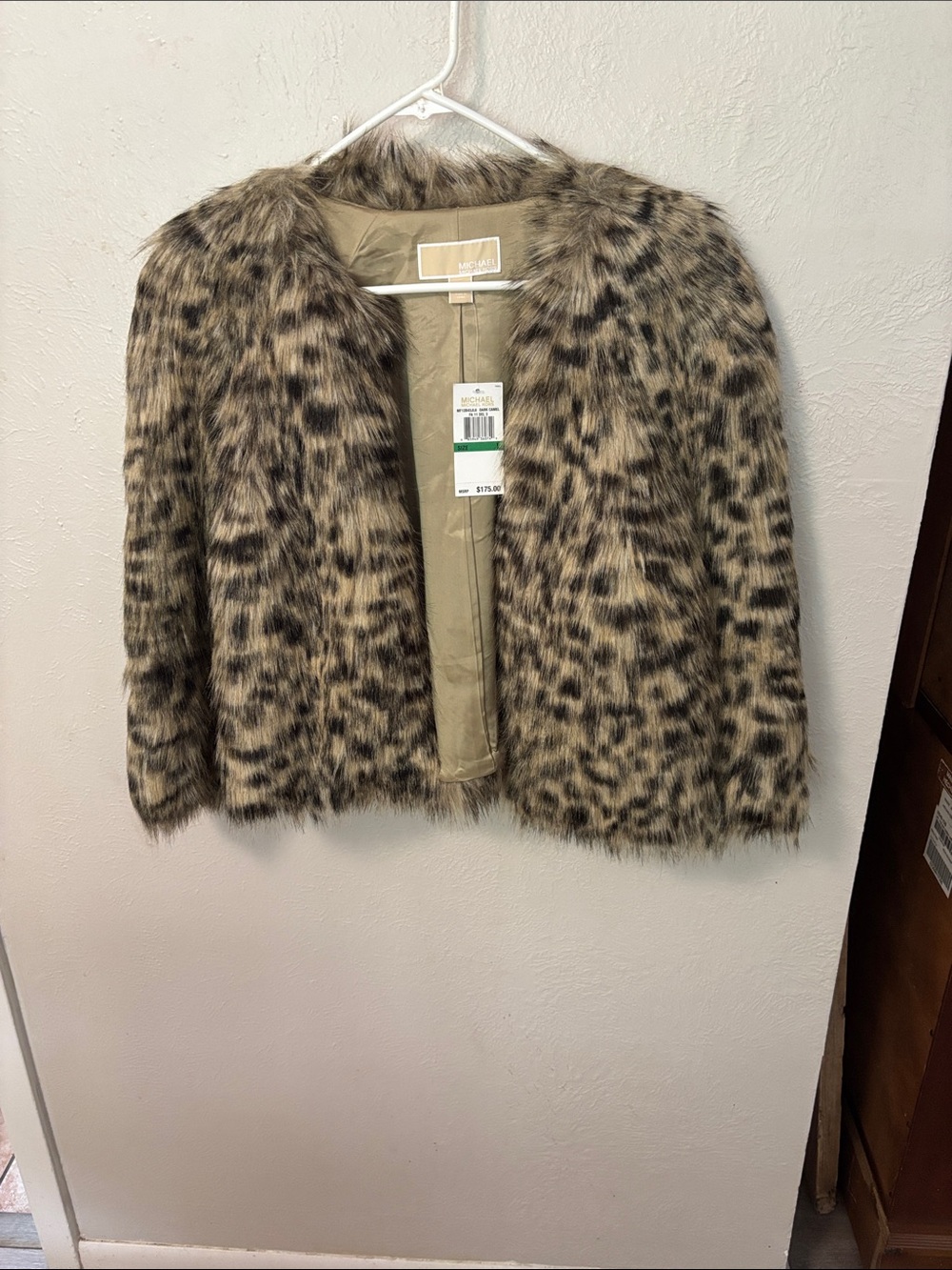 Michael Kors Women’s Faux Fur Leopard Print Jacket - Tan & Black Size L